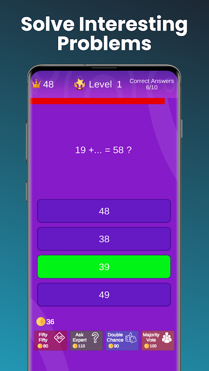 #2. Math Quiz: Brain Training Game (Android) By: Waneta Games