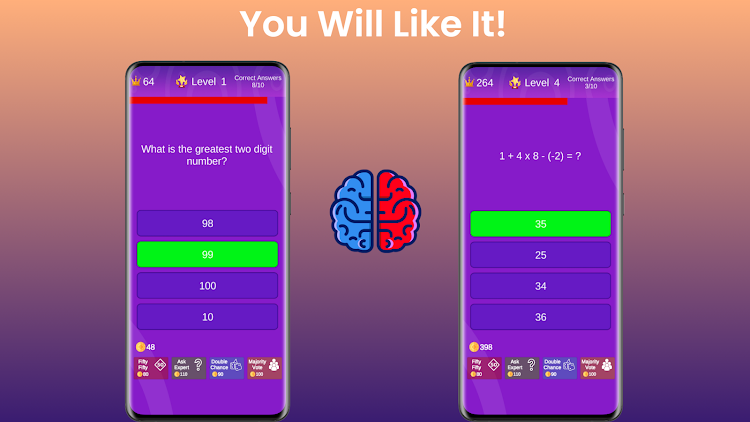 #9. Math Quiz: Brain Training Game (Android) By: Waneta Games