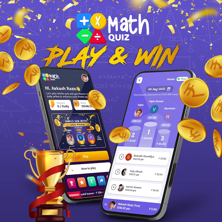 #6. Math Quiz - Play & Win (Android) By: Roso Apps