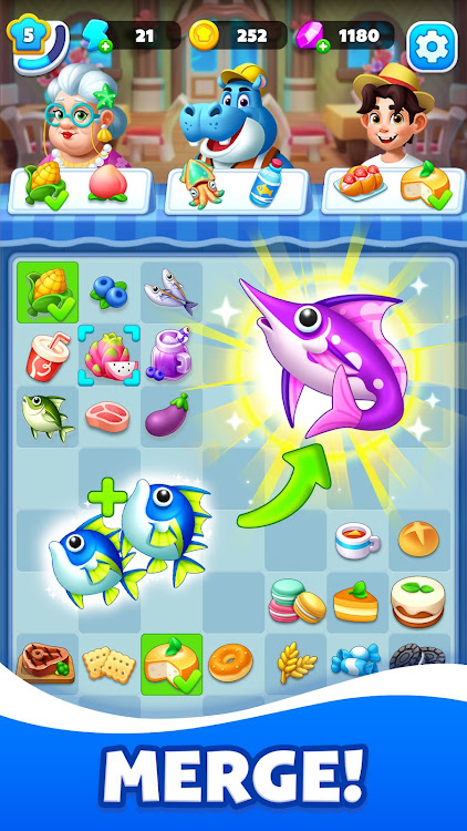 #5. Merge Ocean - Story & Cooking (Android) By: LinkDesks Daily Puzzle