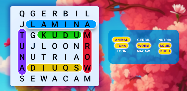 #4. Word Search - Game (Android) By: Astha Dhameliya