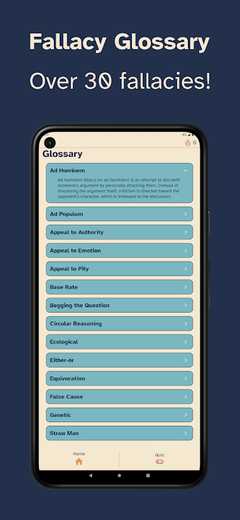 #5. The Logical Fallacy Quiz (Android) By: Mikey Wotton