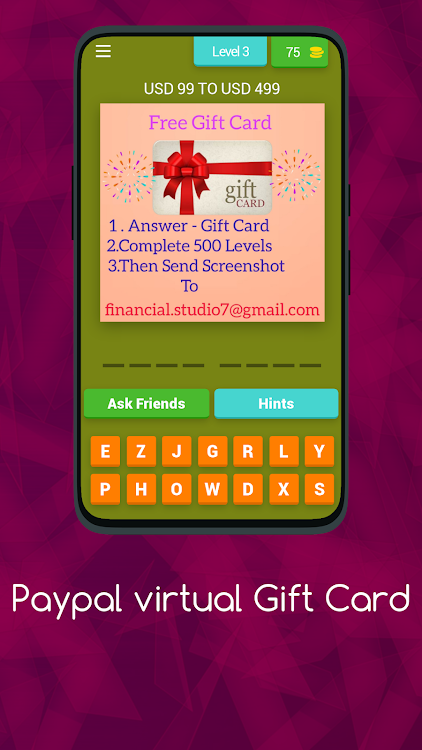 #3. PayPal Virtual Gift Card (Android) By: CreativeApps-ash