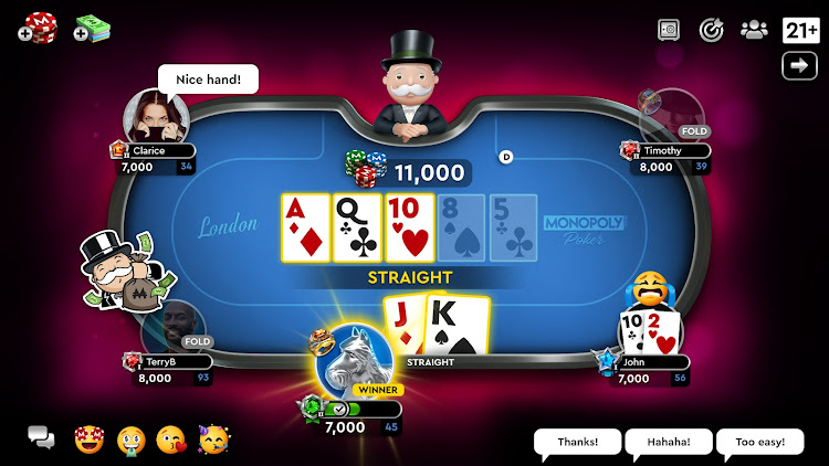 #7. MONOPOLY Poker - Texas Holdem (Android) By: Playtika