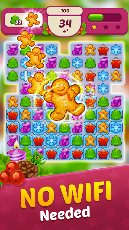 #7. Christmas Match 3 Candy Games (Android) By: Skill Games - Popular Offline Match 3 Games