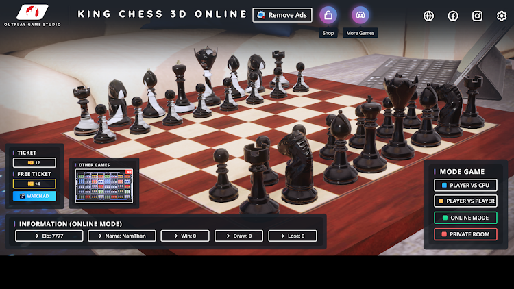 #4. King Chess 3D Online (Android) By: OUTPLAY GAME STUDIO