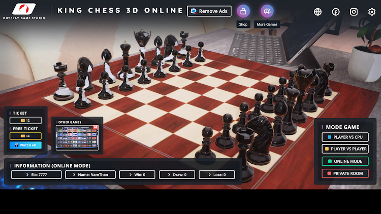 #6. King Chess 3D Online (Android) By: OUTPLAY GAME STUDIO