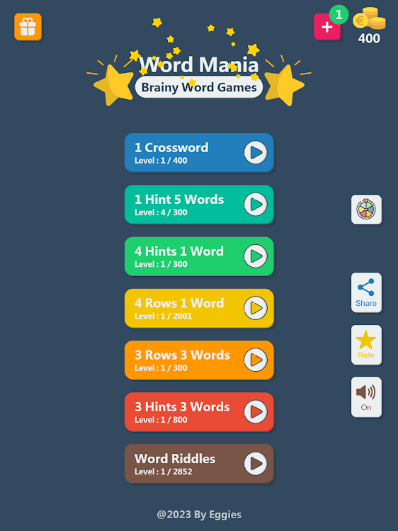 #9. Word Mania - Brainy Word Games (Android) By: Eggies