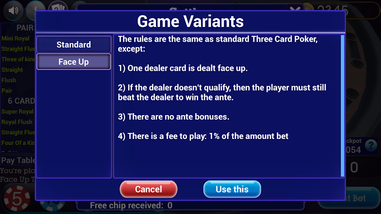 #3. Three Card Poker Texas Holdem (Android) By: Blue Wind Studio