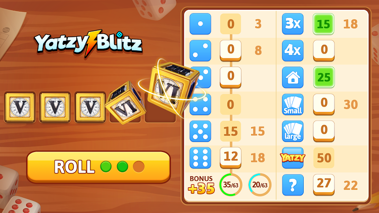 #2. Yatzy Blitz: Classic Dice Game (Android) By: Unicorn Board Games