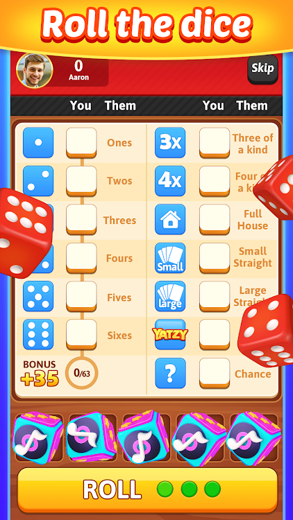 #4. Yatzy Blitz: Classic Dice Game (Android) By: Unicorn Board Games