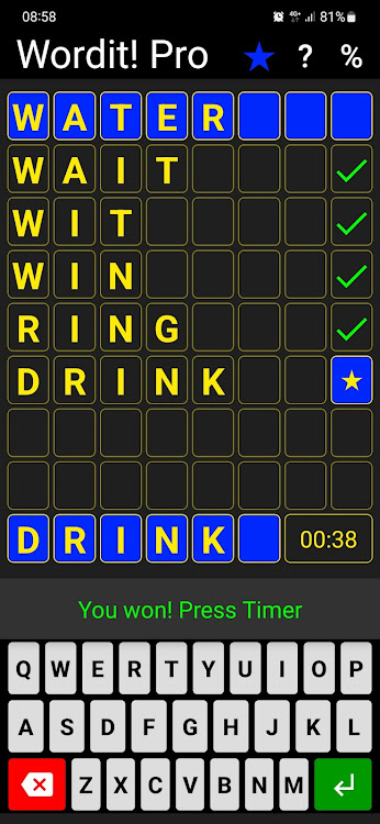 #2. Wordit! Pro - unique word game (Android) By: KubiKDB