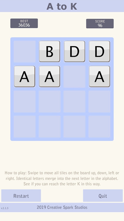 #3. A to K - Sliding Puzzle (Android) By: Creative Spark Studios