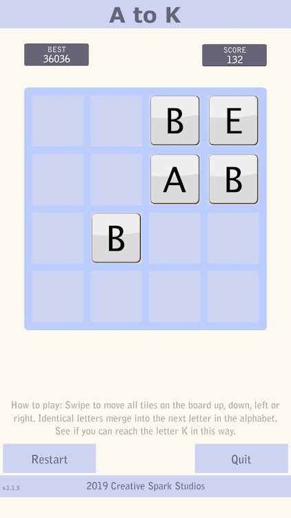 #4. A to K - Sliding Puzzle (Android) By: Creative Spark Studios