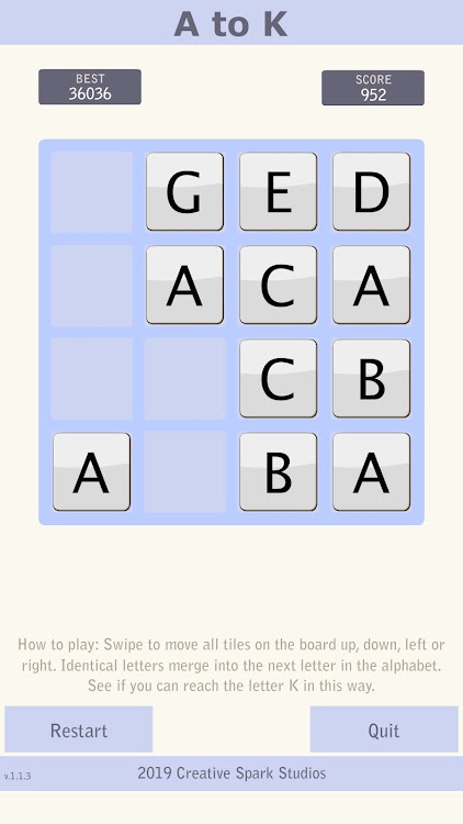 #5. A to K - Sliding Puzzle (Android) By: Creative Spark Studios