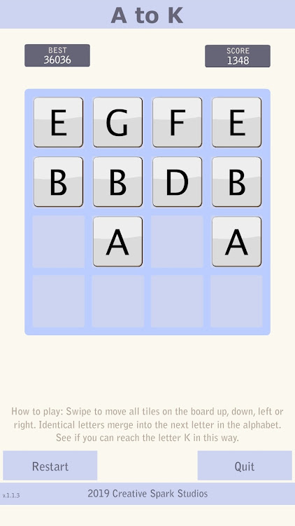 #6. A to K - Sliding Puzzle (Android) By: Creative Spark Studios