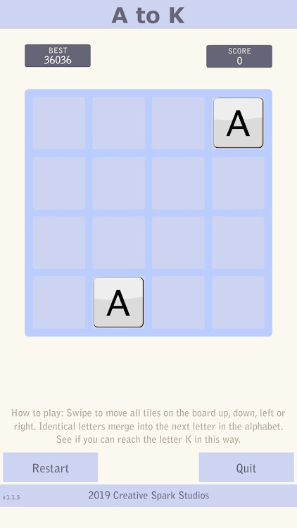 #9. A to K - Sliding Puzzle (Android) By: Creative Spark Studios