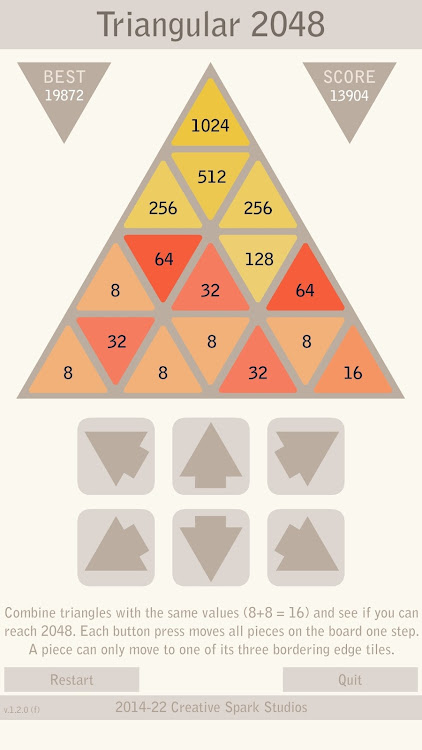 #8. Triangular 2048 - Logic Puzzle (Android) By: Creative Spark Studios