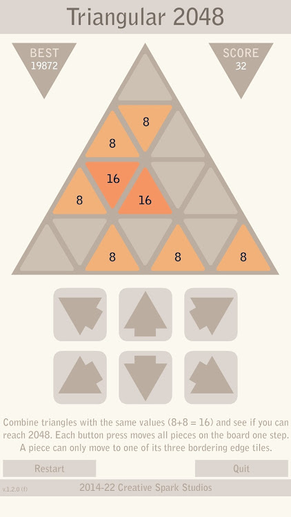 #10. Triangular 2048 - Logic Puzzle (Android) By: Creative Spark Studios