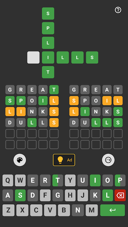 #8. Dordle 4 and 5 letters (Android) By: Giftin Technologies