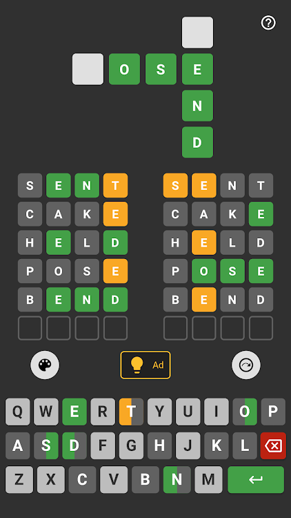 #9. Dordle 4 and 5 letters (Android) By: Giftin Technologies