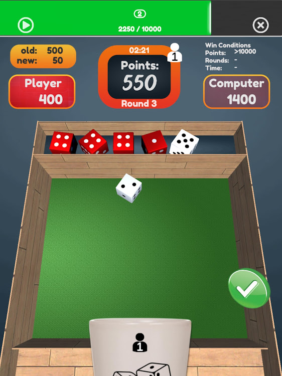 #10. 10000 Dice Farkle King 3D (Android) By: Little Panda Games