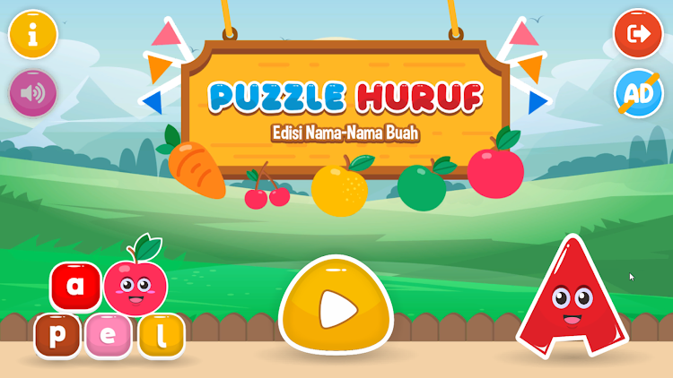 #7. Puzzle Huruf Tebak Gambar Buah (Android) By: Qreatif