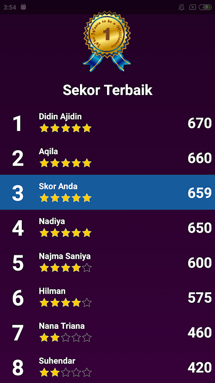 #5. Kuis Millionaire Indonesia (Android) By: Strukturkode Studio