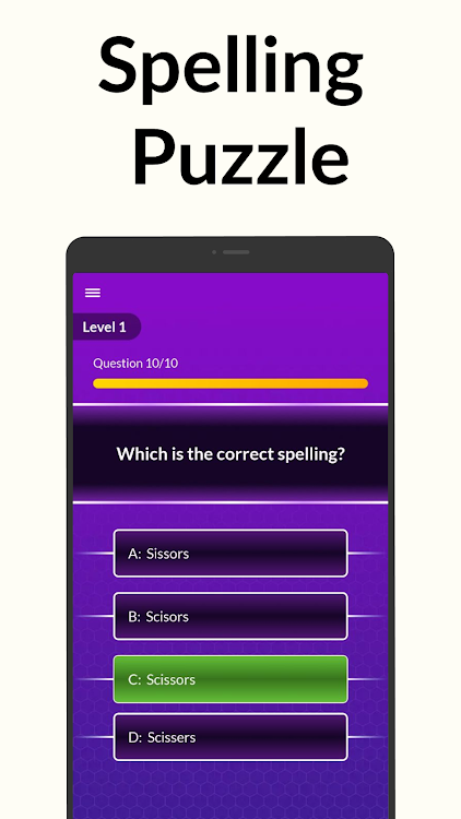 #3. Spelling Bee: Spelling Quiz (Android) By: Happy-verse