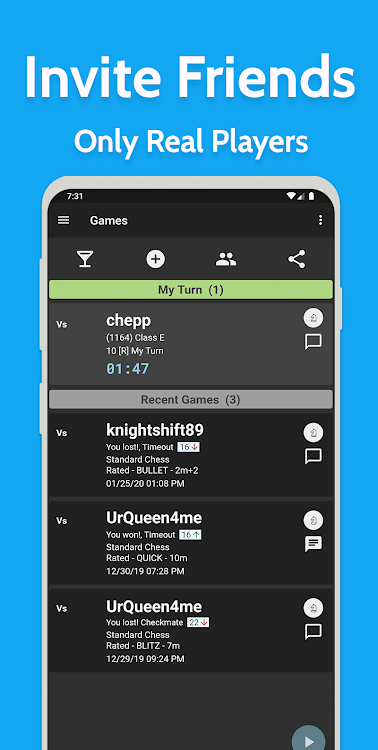 #2. Chess Time Live - Online Chess (Android) By: Haptic Apps, LLC