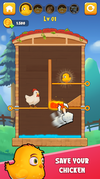 #1. Chicken Rescue: Pull The Pin (Android) By: CSCMobi Studios