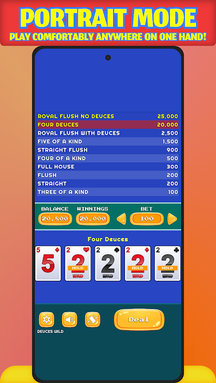 #1. Deuces Wild - Offline (Android) By: Space Sheep