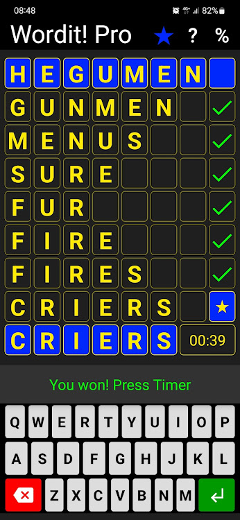 #1. Wordit! Pro - unique word game (Android) By: KubiKDB