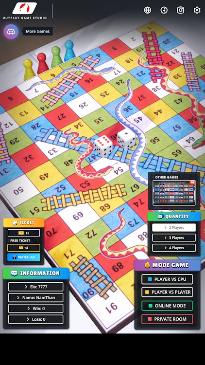 #3. Snakes And Ladders 3D Online (Android) By: OUTPLAY GAME STUDIO