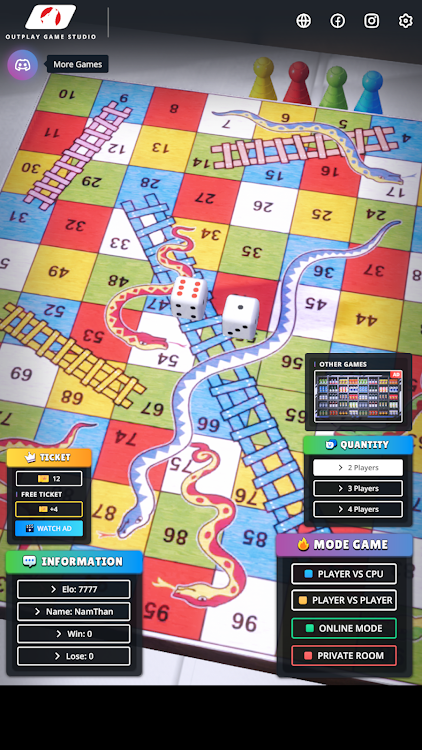 #4. Snakes And Ladders 3D Online (Android) By: OUTPLAY GAME STUDIO