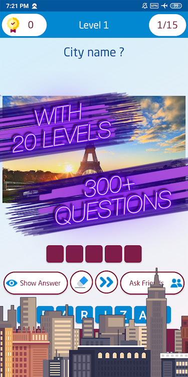 #3. Guess the city game (Android) By: khicomro