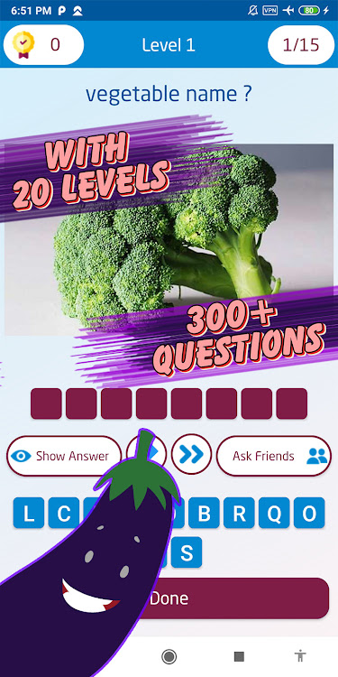 #3. Guess the vegetable game (Android) By: khicomro