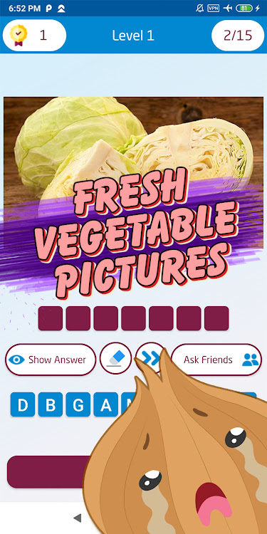 #4. Guess the vegetable game (Android) By: khicomro