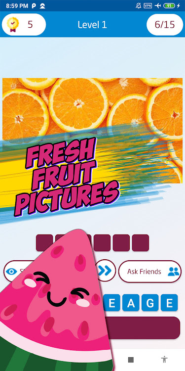 #4. Guess the fruit name game (Android) By: khicomro