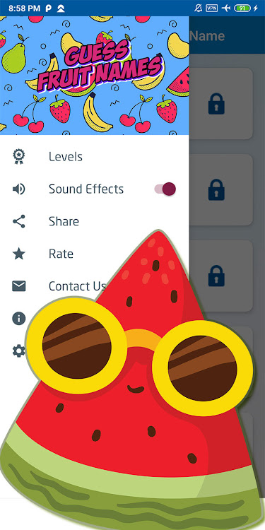 #5. Guess the fruit name game (Android) By: khicomro