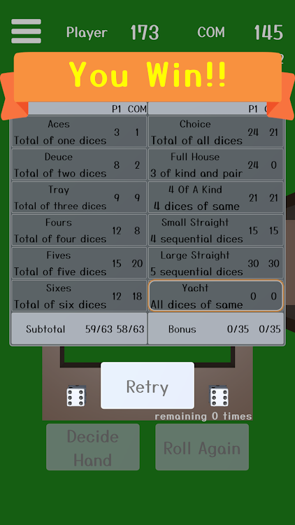 #3. 3D Yacht Dice (Android) By: KomoriGameDev