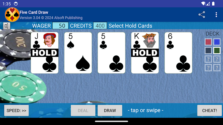 #3. Five Card Draw Poker (Android) By: Alsoft Publishing Co