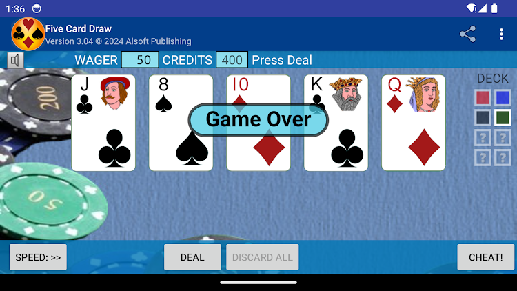 #4. Five Card Draw Poker (Android) By: Alsoft Publishing Co