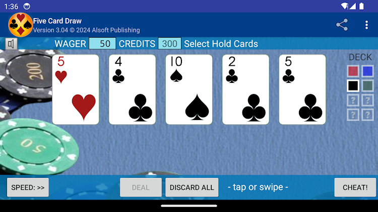 #5. Five Card Draw Poker (Android) By: Alsoft Publishing Co