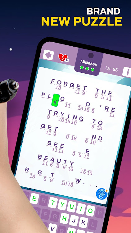 #3. Cryptogram Word Puzzle Game (Android) By: COT Puzzle Game