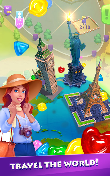 #2. Gummy Drop! Match 3 & Travel (Android) By: Big Fish Games