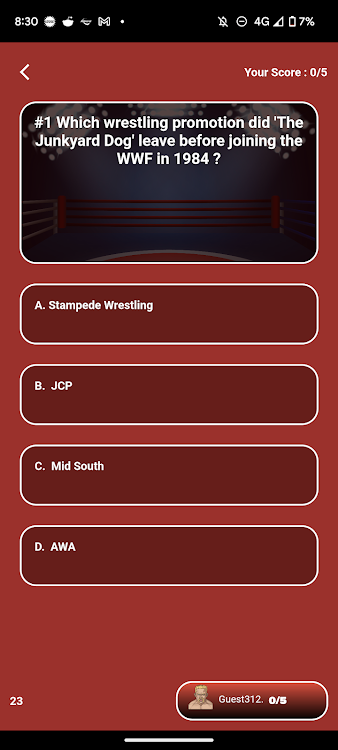 #8. World Wrestling Trivia (Android) By: DBTechProjects