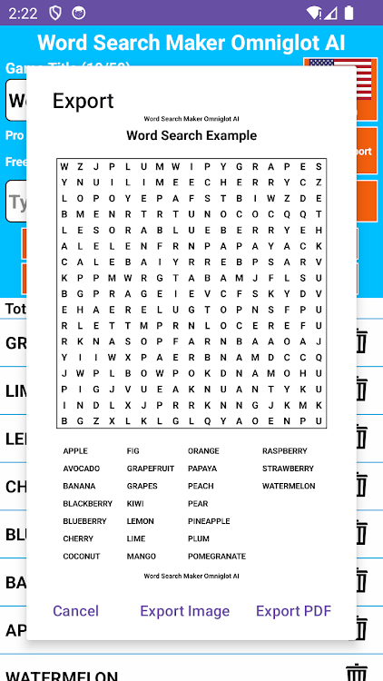 #2. Word Search Maker Omniglot (Android) By: Integrose