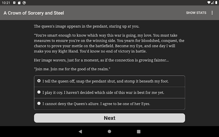 #7. A Crown of Sorcery and Steel (Android) By: Choice of Games LLC