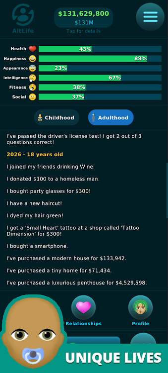 #1. AltLife - Life Simulator (Android) By: QmzApps